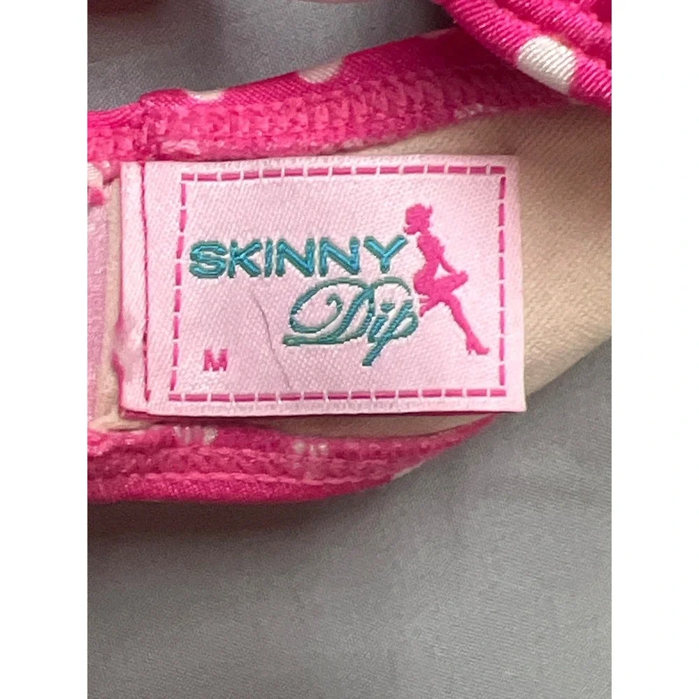 Skinny Dip Pink Polka Dot Halter Bikini Set O-Ring Side Tie Swimsuit Women M